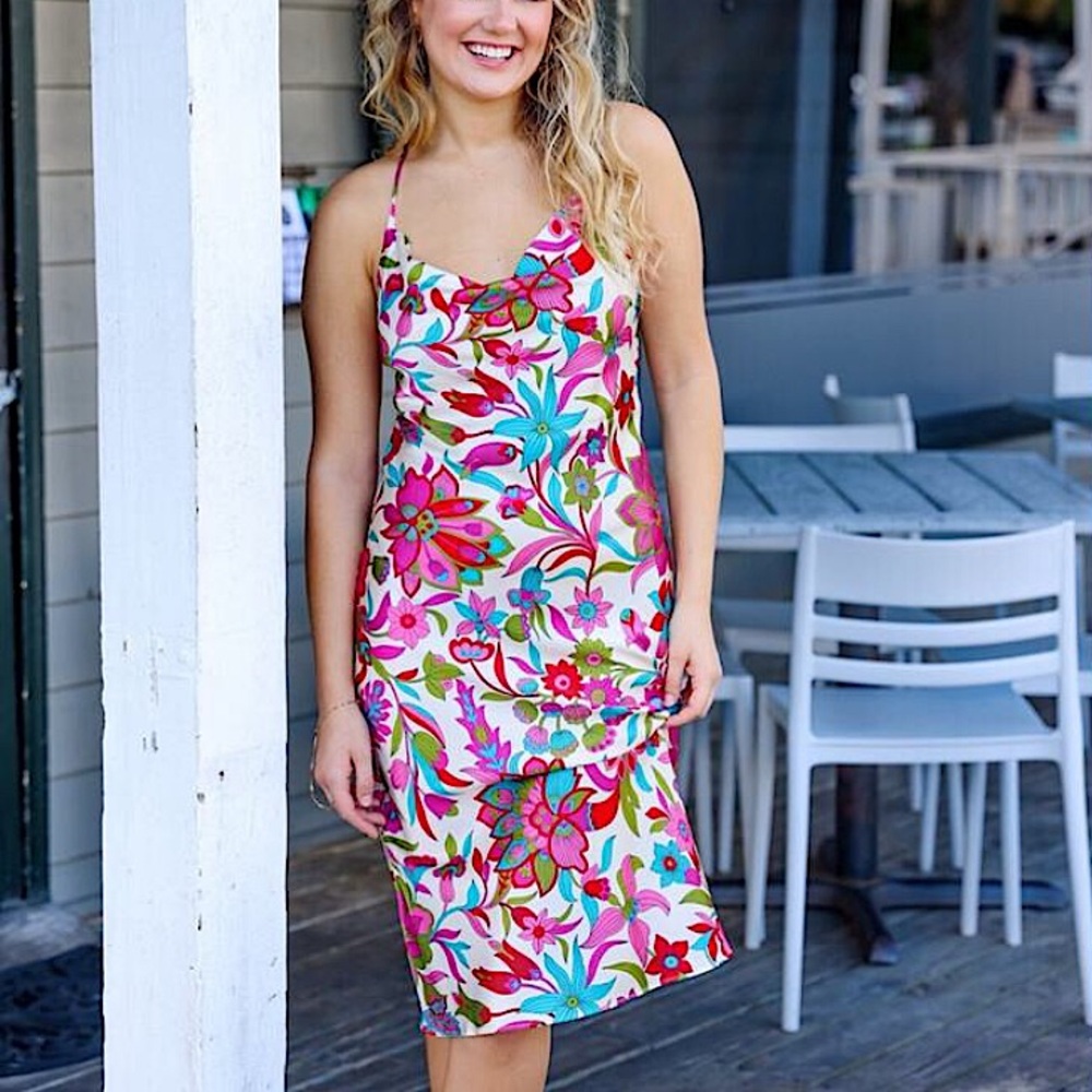 Flora Bea Savi Dress Floral Silk Slip Dress Size S • NEW WITH TAGS • - Picture 3 of 12